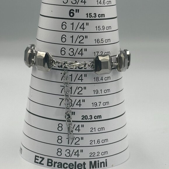 Lot of 2 Bracelets Silver Tone Faceted Rhinestone Link Adjustable Chain Clasp - Picture 8 of 10